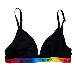 3/$25 🍄 Calvin Klein Little Girls Black and Rainbow Band Bra Size Med